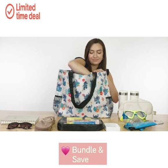 Large Nylon Tote Bag with Zipper Compartments and Mesh Pockets - Picture 8 of 8